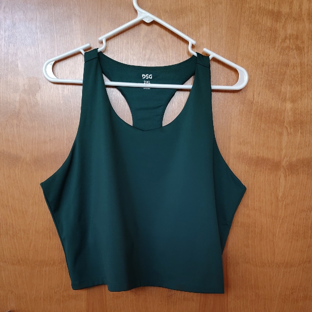 DSG Women's Dark Green Racerback Cropped Top With Built In Mesh Shelf Bra